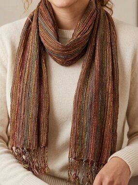 Mix Nouveau Women's Long Brown Multicolored Scarf Earthy Tones Winter
